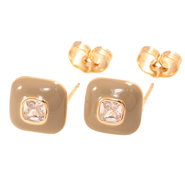 Серьги Xuping Позолота 18K пусеты Квадраты с эмалью и цирконием 10х10мм фото №1 Серьги Xuping Позолота 18K пусеты Квадраты с эмалью и цирконием 10х10мм фото №1