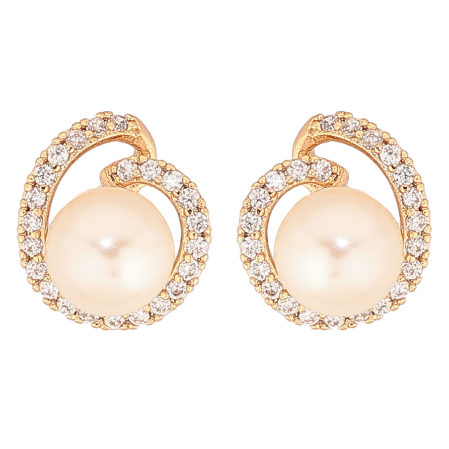 Сережки Xuping Позолота 18K пусети «Перлини в декоративному обрамленні цирконію» фото №1