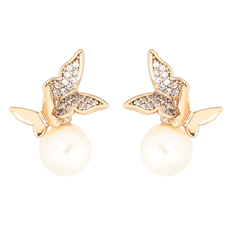 Сережки Xuping Позолота 18K пусети «Метелики з перлинами» фото №8