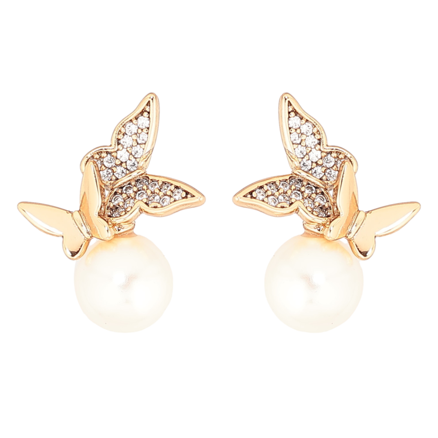 Сережки Xuping Позолота 18K пусети «Метелики з перлинами» фото №1