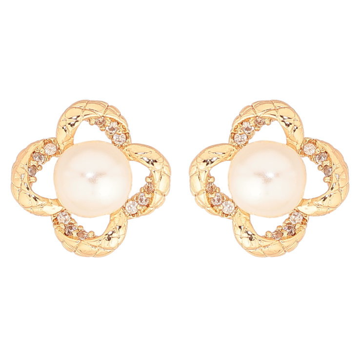Сережки Xuping Позолота 18K пусети «Квіточки з перлинами» фото №2