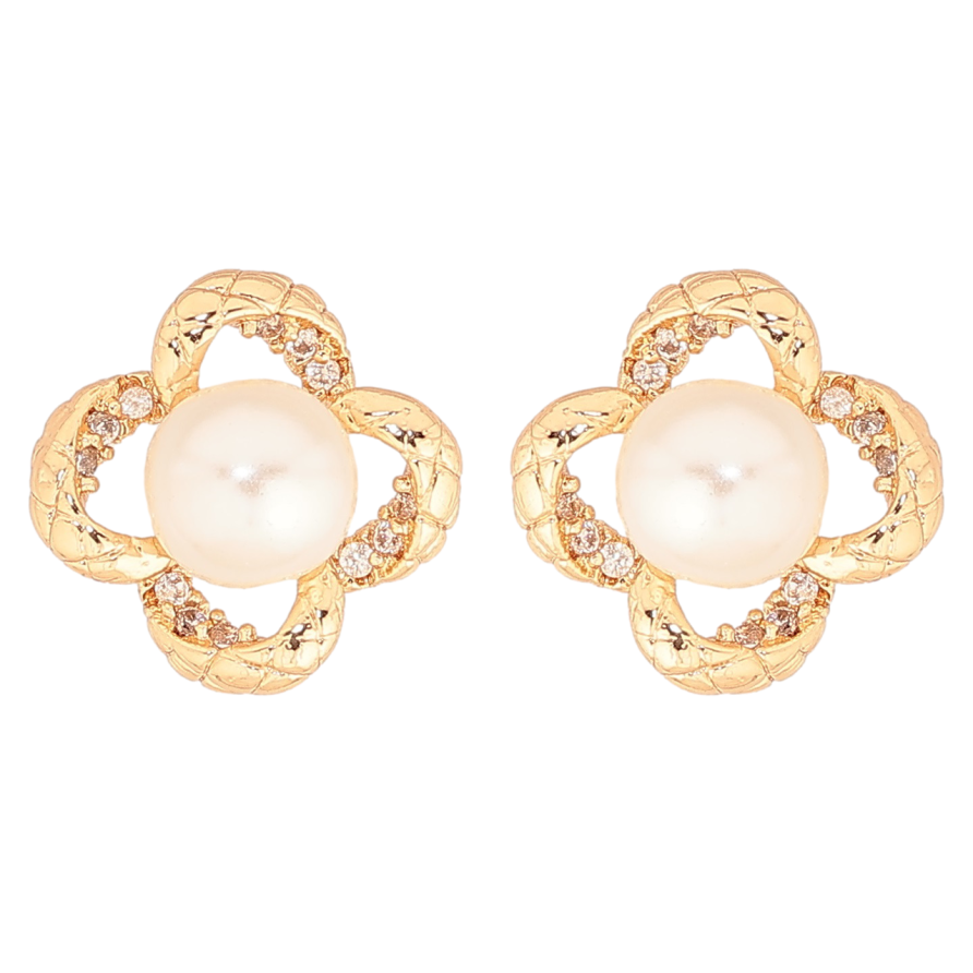 Сережки Xuping Позолота 18K пусети «Квіточки з перлинами» фото №1