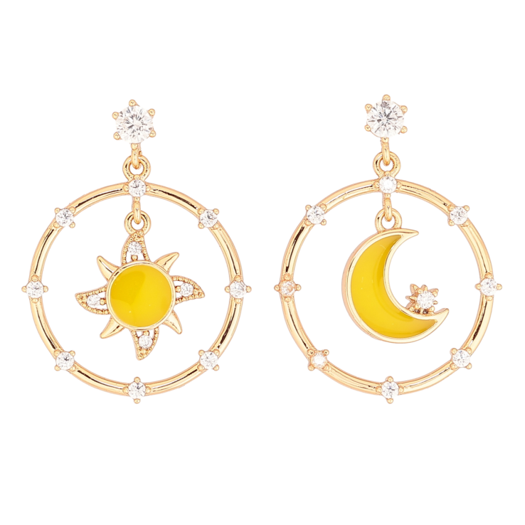 Сережки Xuping Позолота 18K пусети «Сонце і Місяць з цирконієм і жовтою емаллю» фото №24