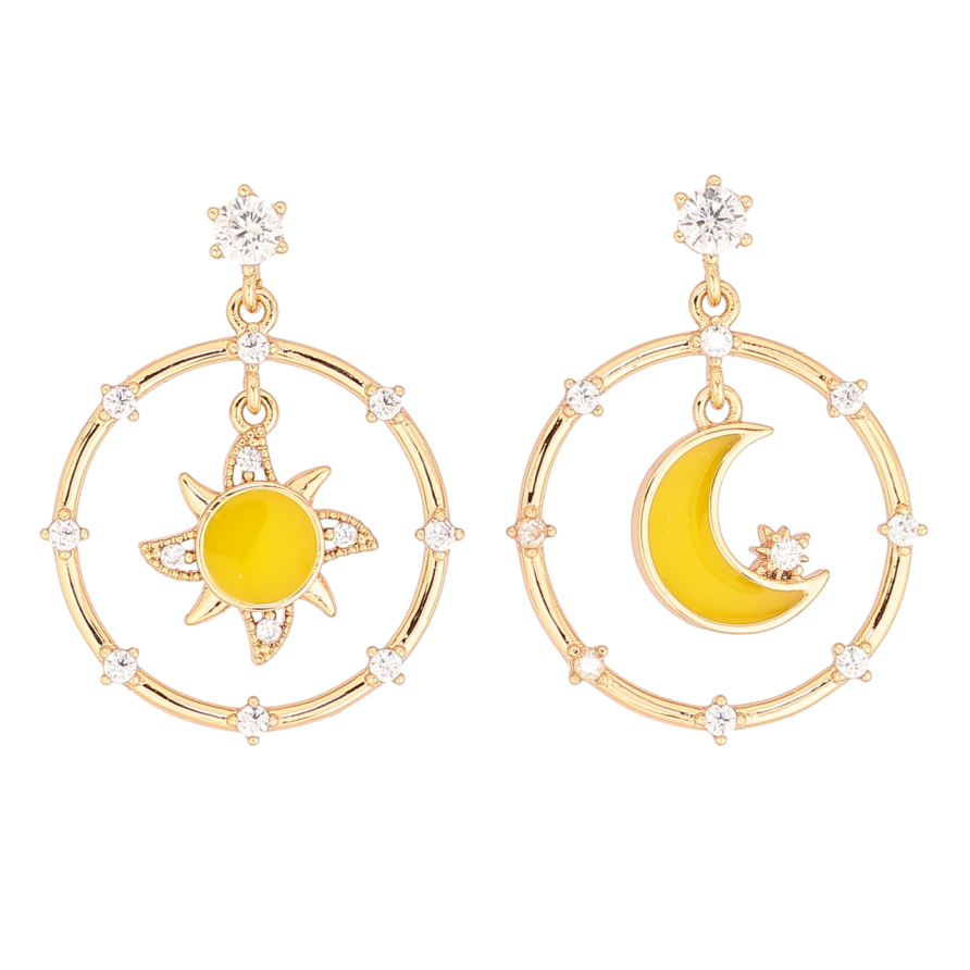 Сережки Xuping Позолота 18K пусети «Сонце і Місяць з цирконієм і жовтою емаллю» фото №1 Сережки Xuping Позолота 18K пусети «Сонце і Місяць з цирконієм і жовтою емаллю» фото №1