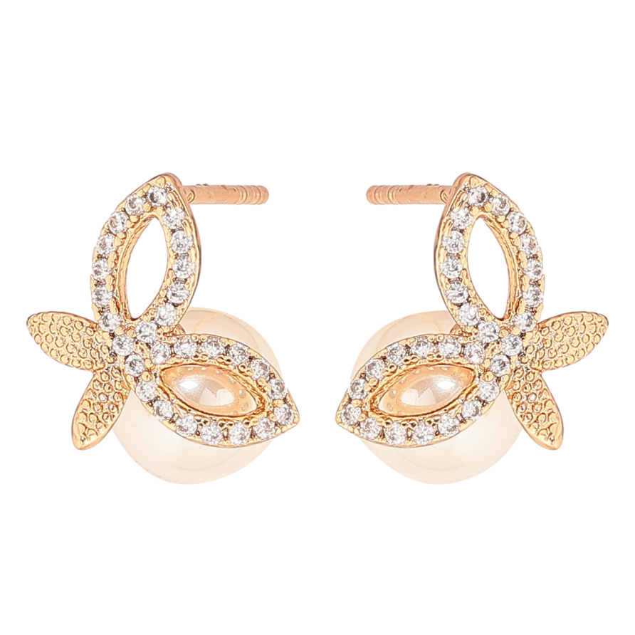 Сережки Xuping Позолота 18K пусети «Метелики з перлинами» фото №1 Сережки Xuping Позолота 18K пусети «Метелики з перлинами» фото №1