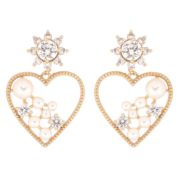 Сережки Xuping Позолота 18K пусети «Підвіски сердечка з перлинами» фото №3