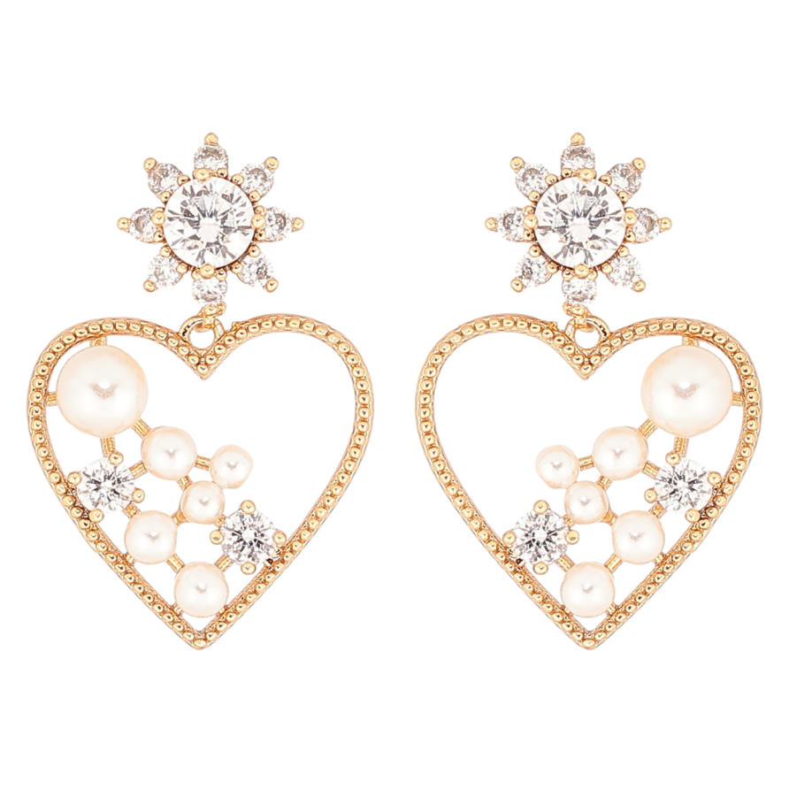 Сережки Xuping Позолота 18K пусети «Підвіски сердечка з перлинами» фото №1