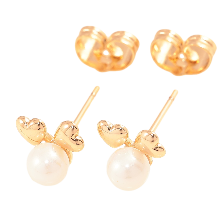 Сережки Xuping Позолота 18K пусети «Перлини з сердечками» фото №1 Сережки Xuping Позолота 18K пусети «Перлини з сердечками» фото №1