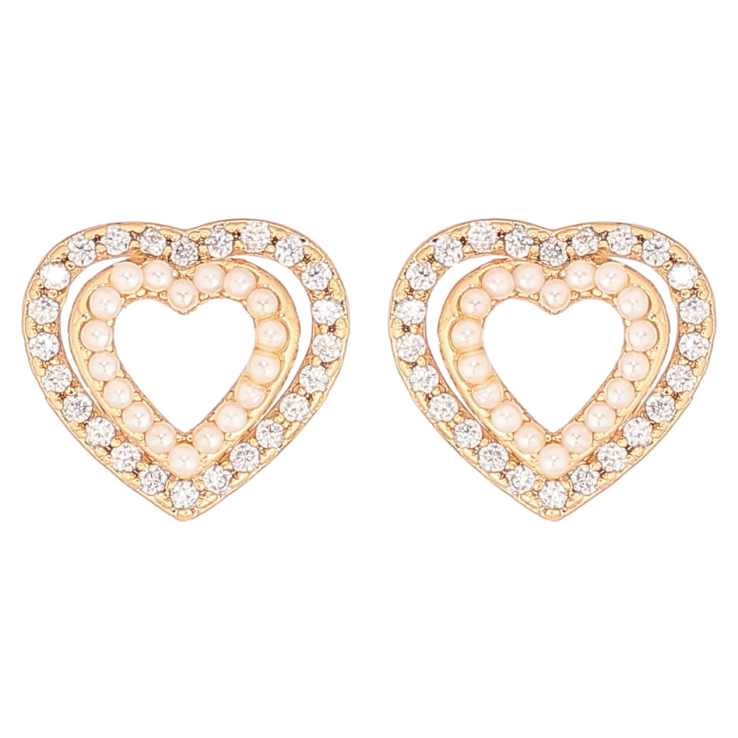 Сережки Xuping Позолота 18K пусети «Сердечка з цирконієм і перлинками» фото №16 Сережки Xuping Позолота 18K пусети «Сердечка з цирконієм і перлинками» фото №16