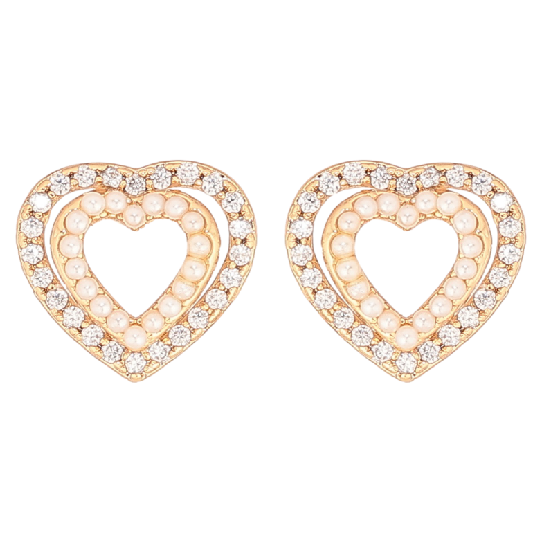Сережки Xuping Позолота 18K пусети «Сердечка з цирконієм і перлинками» фото №1