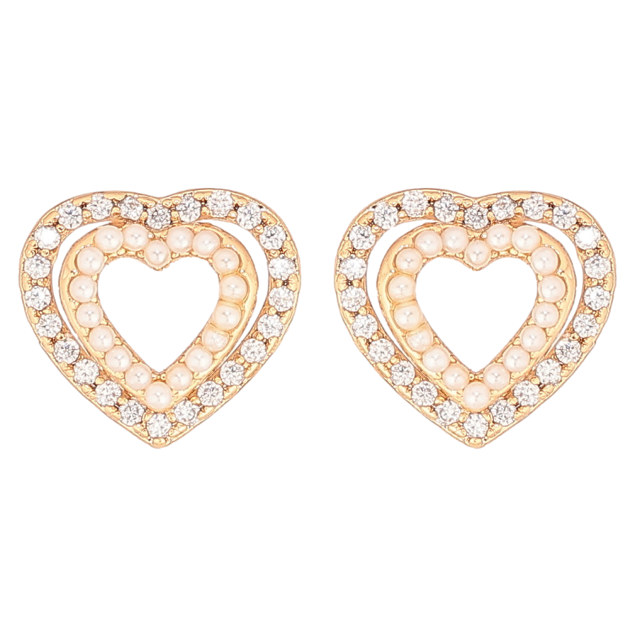 Сережки Xuping Позолота 18K пусети «Сердечка з цирконієм і перлинками» фото №1 Сережки Xuping Позолота 18K пусети «Сердечка з цирконієм і перлинками» фото №1
