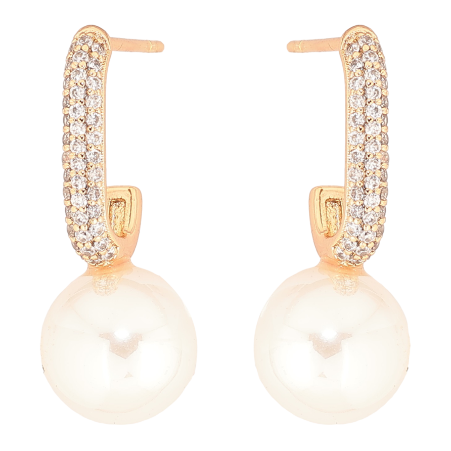 Сережки Xuping Позолота 18K пусети «Дуги з цирконієм і перлинами» фото №1 Сережки Xuping Позолота 18K пусети «Дуги з цирконієм і перлинами» фото №1