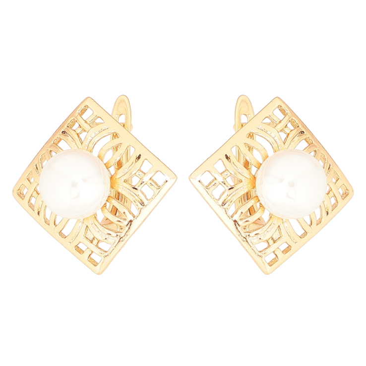 Серьги Xuping Позолота 18K английский замок Резные ромбы с жемчужинами фото №17 Серьги Xuping Позолота 18K английский замок Резные ромбы с жемчужинами фото №17