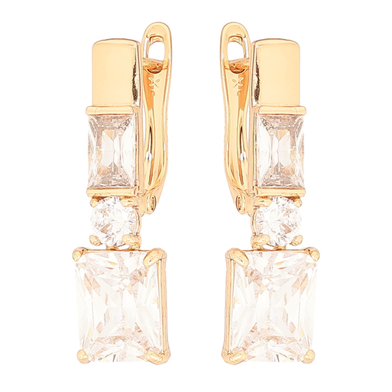 Сережки Xuping Позолота 18K англійський замок «Три кристали» фото №1 Сережки Xuping Позолота 18K англійський замок «Три кристали» фото №1