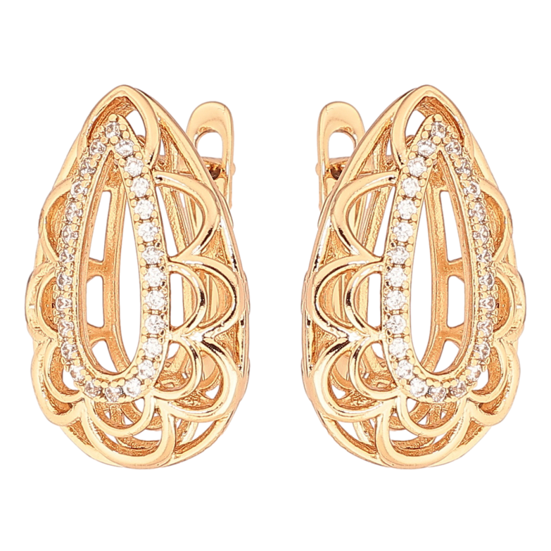 Серьги Xuping Позолота 18K английский замок Ажурные капельки с цирконием фото №1 Серьги Xuping Позолота 18K английский замок Ажурные капельки с цирконием фото №1