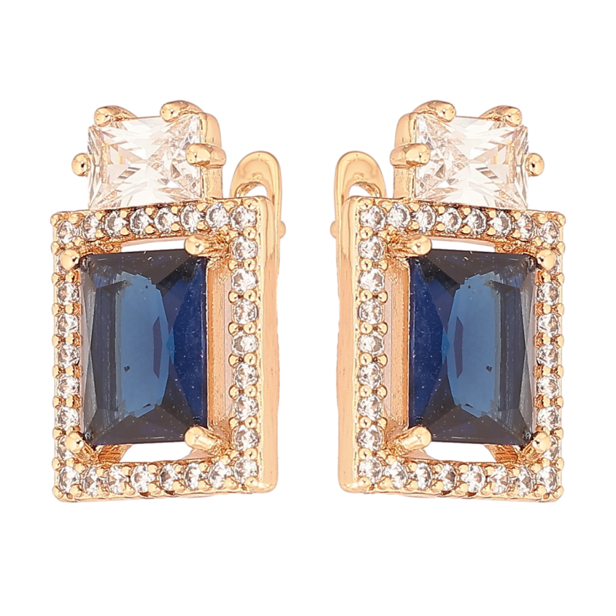 Серьги Xuping Позолота 18K английский замок Синие кристаллы в обрамлении циркония фото №1 Серьги Xuping Позолота 18K английский замок Синие кристаллы в обрамлении циркония фото №1