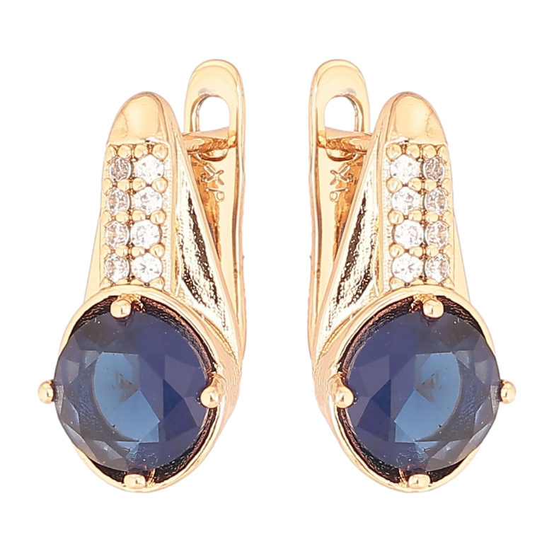 Сережки Xuping Позолота 18K англійський замок «Візерунок з цирконієм і синіми кристалами» фото №1 Сережки Xuping Позолота 18K англійський замок «Візерунок з цирконієм і синіми кристалами» фото №1