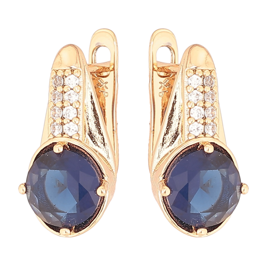Серьги Xuping Позолота 18K английский замок Узор с цирконием и синими кристаллами фото №1 Серьги Xuping Позолота 18K английский замок Узор с цирконием и синими кристаллами фото №1