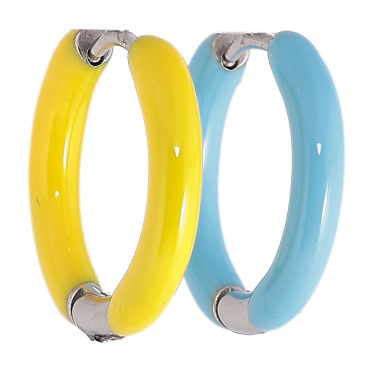 Сережки Xuping TTM Stainless Steel колір Родій колечка «Пофарбовані жовто-блакитною емаллю» ø 20мм, шир. 3мм фото №2