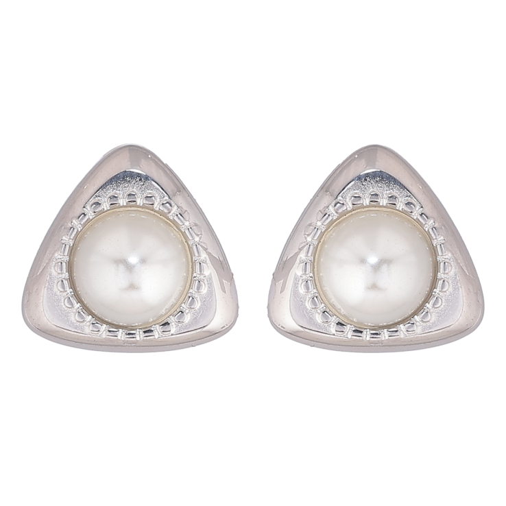Серьги Xuping TTM Stainless Steel цвет Родий пусеты Треугольники с жемчужными вставками фото №2 Серьги Xuping TTM Stainless Steel цвет Родий пусеты Треугольники с жемчужными вставками фото №2