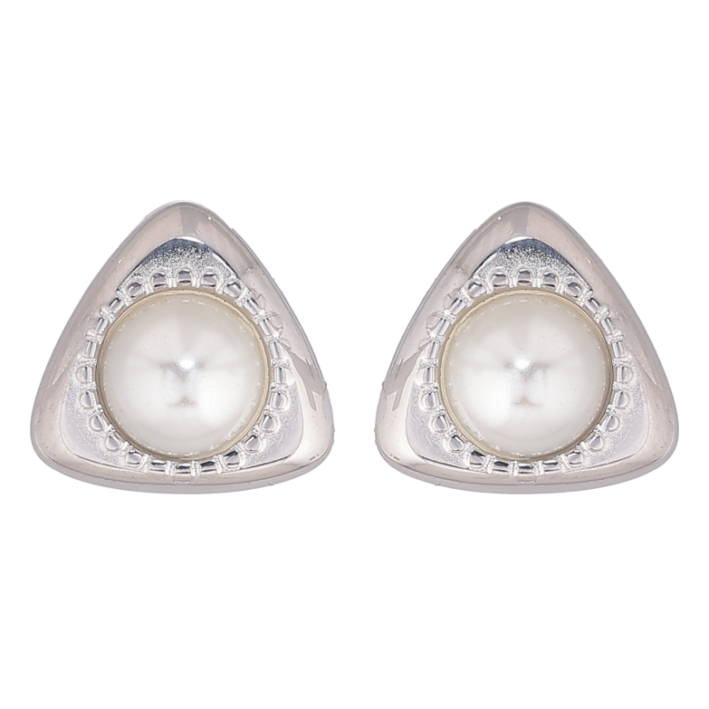 Сережки Xuping TTM Stainless Steel колір Родій пусети «Трикутники з перлинними вставками» фото №1 Сережки Xuping TTM Stainless Steel колір Родій пусети «Трикутники з перлинними вставками» фото №1