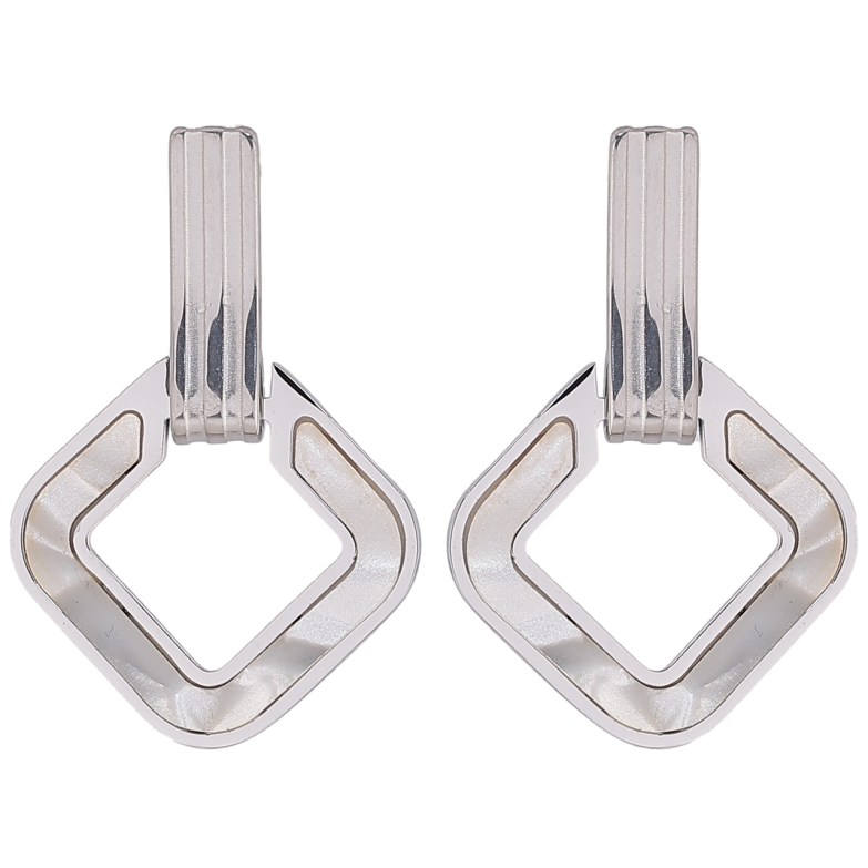 Сережки Xuping TTM Stainless Steel колір Родій пусети «Ромбові підвіски з перламутровими вставками» фото №1