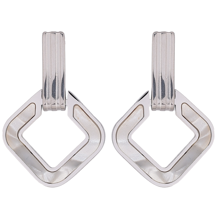 Серьги Xuping TTM Stainless Steel цвет Родий пусеты Ромбовые подвески с перламутровыми вставками фото №1