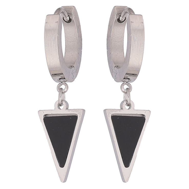 Серьги Xuping TTM Stainless Steel цвет Родий подвески на колечках Треугольники с черными вставками фото №5