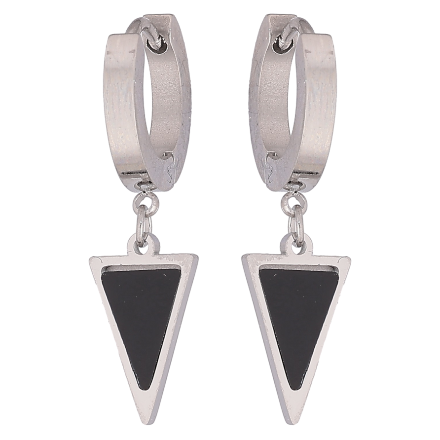 Серьги Xuping TTM Stainless Steel цвет Родий подвески на колечках Треугольники с черными вставками фото №1
