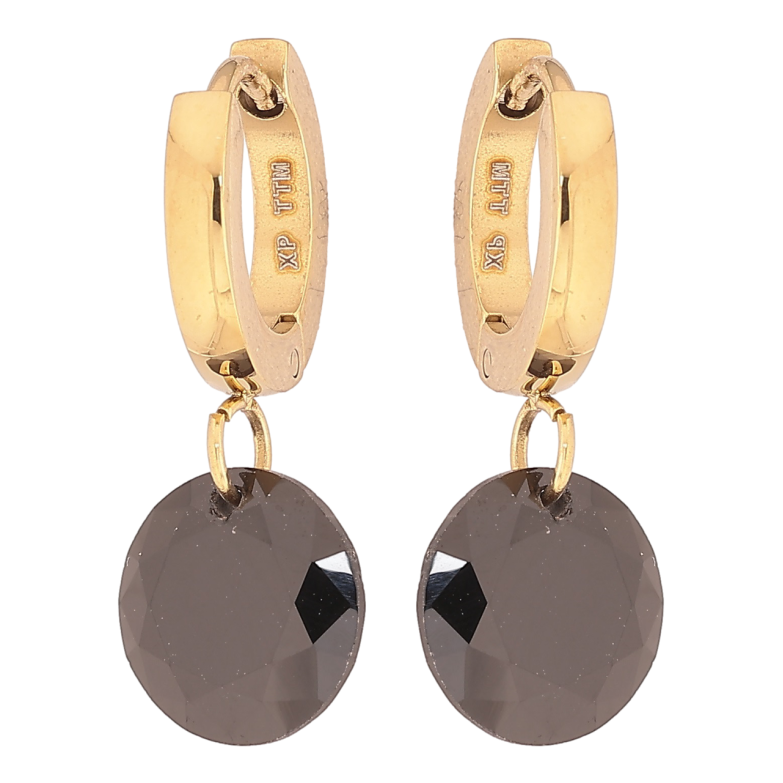 Сережки Xuping TTM Stainless Steel колір 14К підвіски на колечках «Чорні кристали» ø 10мм фото №4