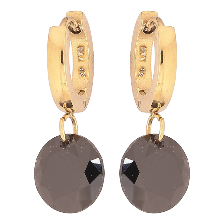 Серьги Xuping TTM Stainless Steel цвет 14К подвески на колечках Черные кристаллы ø 10мм фото №1