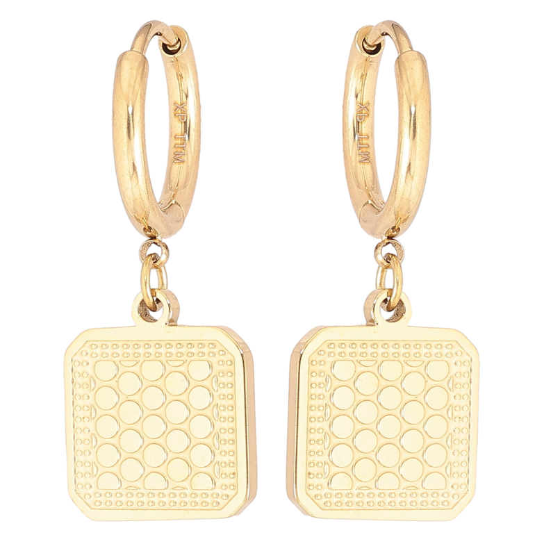 Сережки Xuping TTM Stainless Steel колір 14К підвіски на колечках «Квадратні підвіски з візерунком» фото №1 Сережки Xuping TTM Stainless Steel колір 14К підвіски на колечках «Квадратні підвіски з візерунком» фото №1