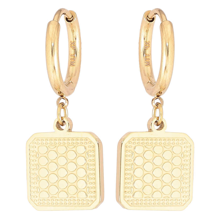 Сережки Xuping TTM Stainless Steel колір 14К підвіски на колечках «Квадратні підвіски з візерунком» фото №1 Сережки Xuping TTM Stainless Steel колір 14К підвіски на колечках «Квадратні підвіски з візерунком» фото №1