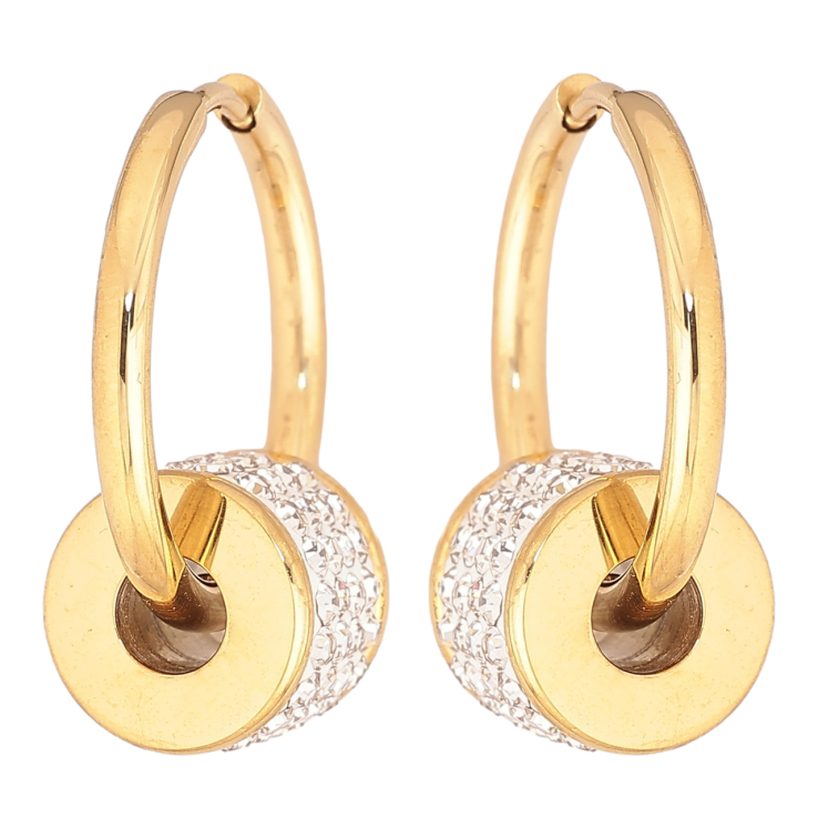 Серьги Xuping TTM Stainless Steel цвет 14К подвески на колечках Бусины с цирконием 2 в 1 фото №8