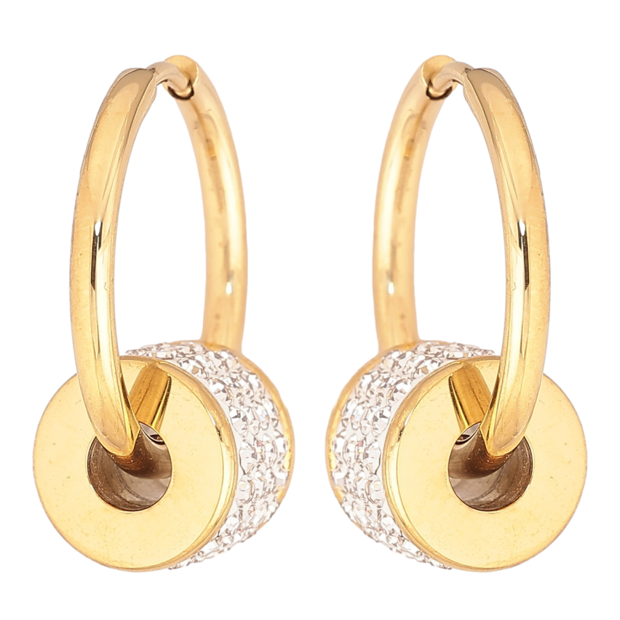 Сережки Xuping TTM Stainless Steel колір 14К підвіски на колечках «Намистини з цирконієм» 2 в 1 фото №1 Сережки Xuping TTM Stainless Steel колір 14К підвіски на колечках «Намистини з цирконієм» 2 в 1 фото №1