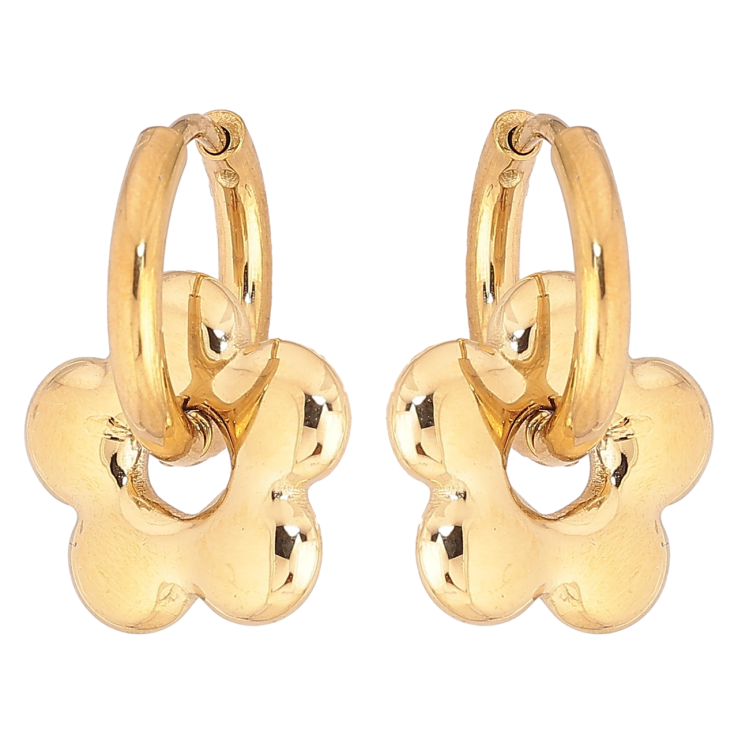 Серьги Xuping TTM Stainless Steel цвет 14К подвески на колечках Цветочки 2 в 1 фото №9