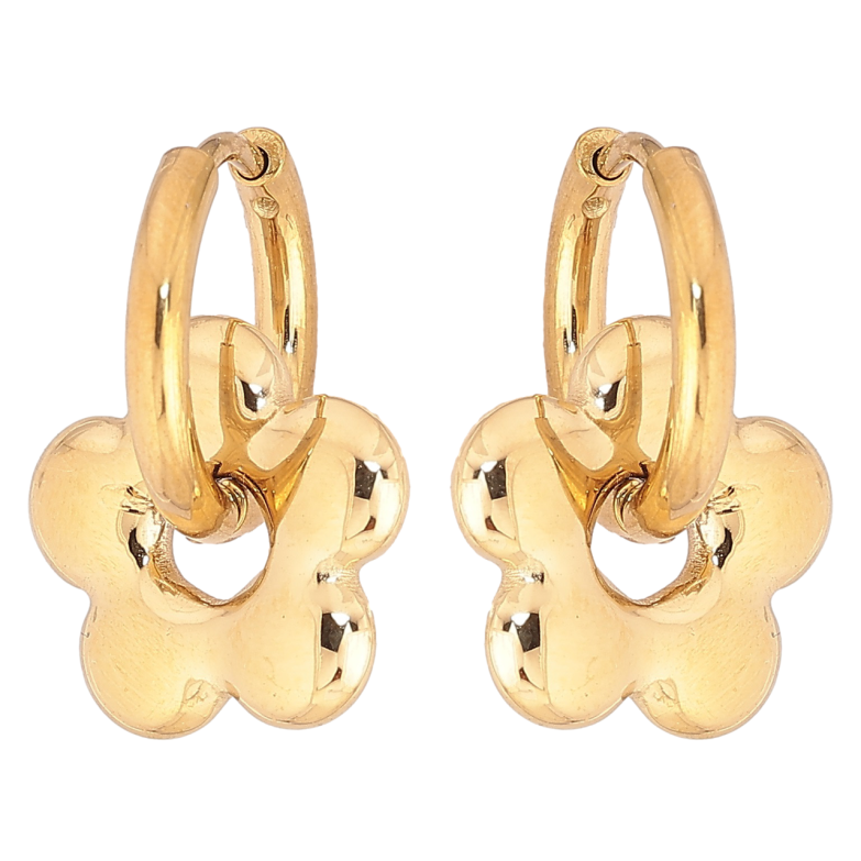 Серьги Xuping TTM Stainless Steel цвет 14К подвески на колечках Цветочки 2 в 1 фото №1