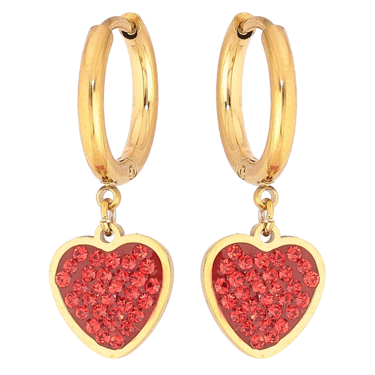 Серьги Xuping TTM Stainless Steel цвет 14К подвески на колечках Красные сердечки с кристаллами фото №19