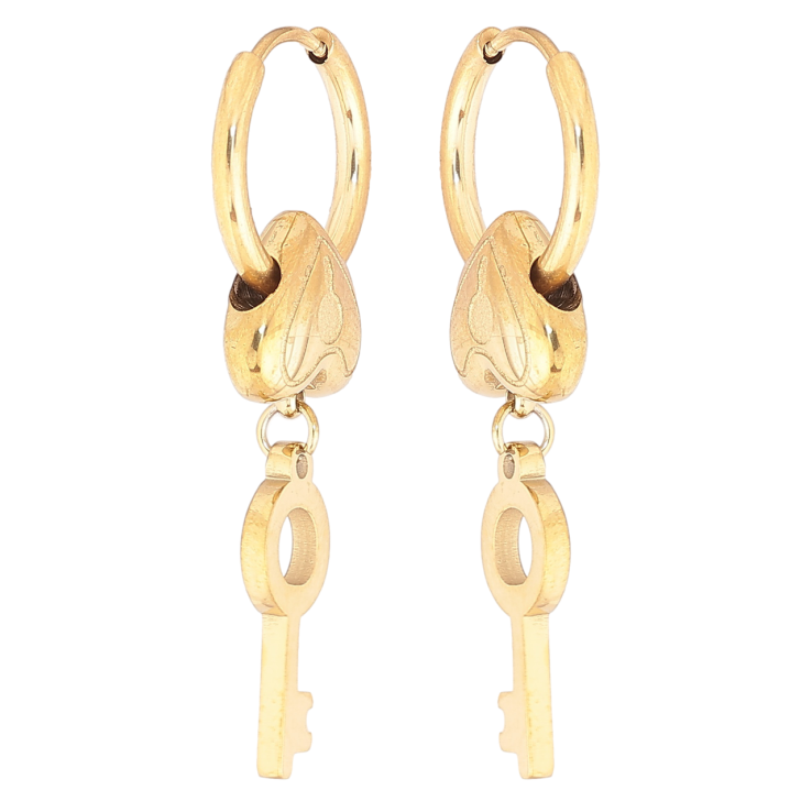 Серьги Xuping TTM Stainless Steel цвет 14К подвески на колечках Сердечки с ключиками 2 в 1 фото №15