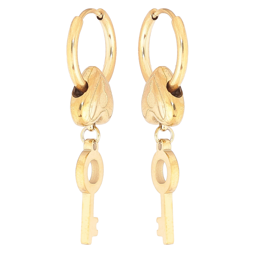 Серьги Xuping TTM Stainless Steel цвет 14К подвески на колечках Сердечки с ключиками 2 в 1 фото №1 Серьги Xuping TTM Stainless Steel цвет 14К подвески на колечках Сердечки с ключиками 2 в 1 фото №1