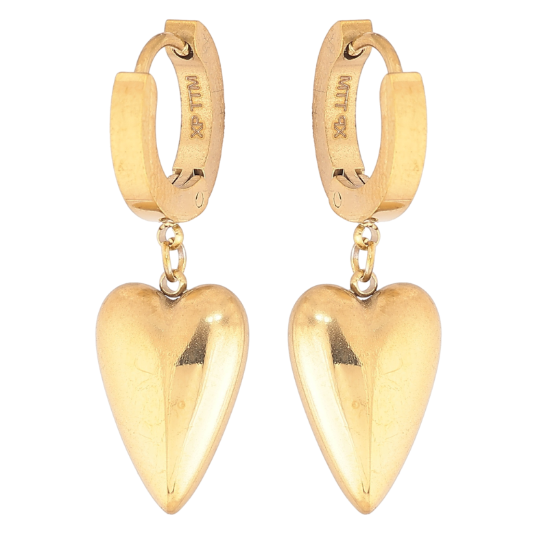 Сережки Xuping TTM Stainless Steel колір 14К підвіски на колечках «Сердечка» фото №1 Сережки Xuping TTM Stainless Steel колір 14К підвіски на колечках «Сердечка» фото №1