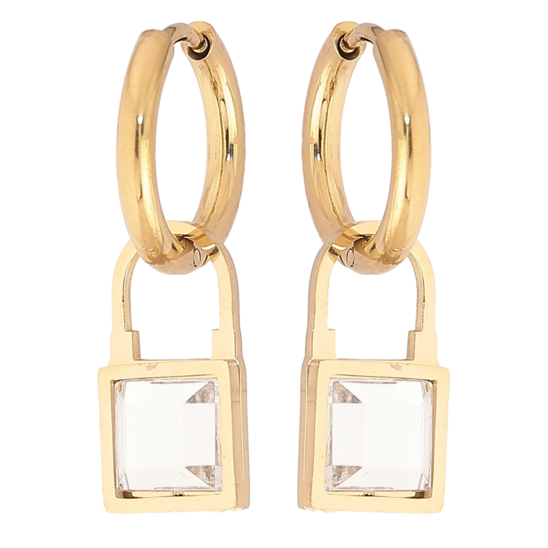 Серьги Xuping TTM Stainless Steel цвет 14К подвески на колечках Кристальные замочки 2 в 1 фото №1