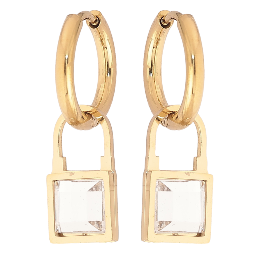 Серьги Xuping TTM Stainless Steel цвет 14К подвески на колечках Кристальные замочки 2 в 1 фото №1