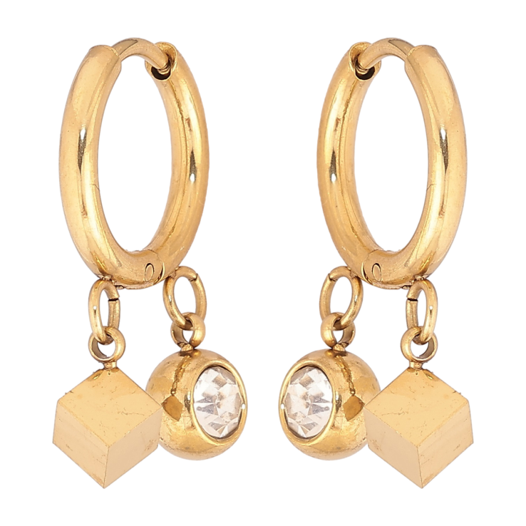 Серьги Xuping TTM Stainless Steel цвет 14К подвески на колечках Кубики и шарики с кристаллами фото №18