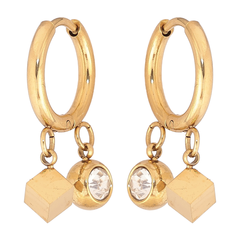 Серьги Xuping TTM Stainless Steel цвет 14К подвески на колечках Кубики и шарики с кристаллами фото №1 Серьги Xuping TTM Stainless Steel цвет 14К подвески на колечках Кубики и шарики с кристаллами фото №1