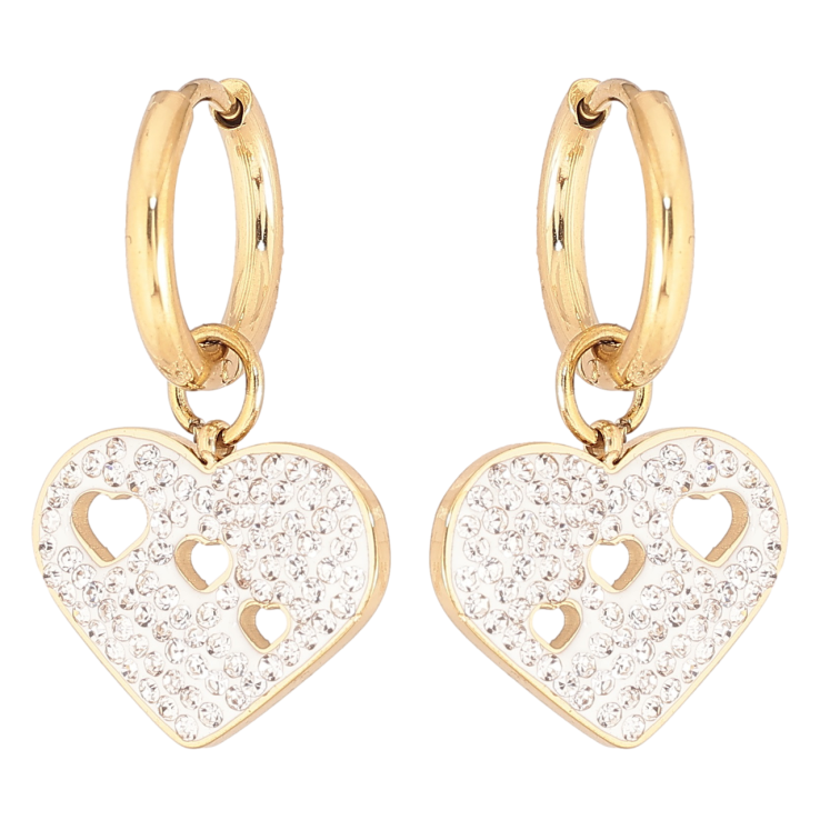 Серьги Xuping TTM Stainless Steel цвет 14К подвески на колечках Сердечки с цирконием 2 в 1 фото №14