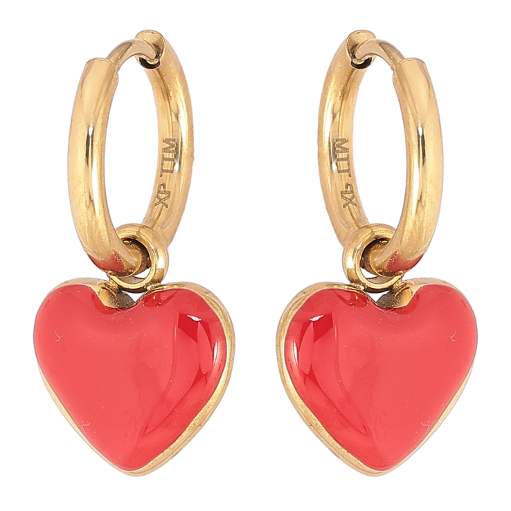 Серьги Xuping TTM Stainless Steel цвет 14К подвески на колечках Сердечки с красной эмалью 2 в 1 фото №14