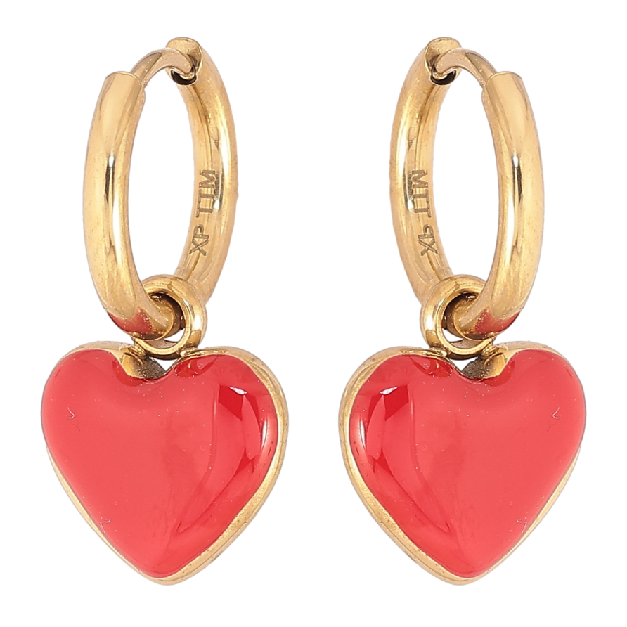 Серьги Xuping TTM Stainless Steel цвет 14К подвески на колечках Сердечки с красной эмалью 2 в 1 фото №1 Серьги Xuping TTM Stainless Steel цвет 14К подвески на колечках Сердечки с красной эмалью 2 в 1 фото №1