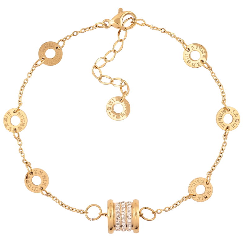 Браслет Xuping ТТМ Stainless Steel цвет 14К Цепочка с колечками и цилиндром с доп.цеп 19.5-23см х 1мм фото №1 Браслет Xuping ТТМ Stainless Steel цвет 14К Цепочка с колечками и цилиндром с доп.цеп 19.5-23см х 1мм фото №1