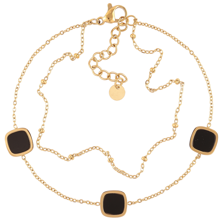 Браслет Xuping ТТМ Stainless Steel цвет 14К Двойная цепочка с черными вставками с доп.цеп 19-22.5см х 2мм фото №8 Браслет Xuping ТТМ Stainless Steel цвет 14К Двойная цепочка с черными вставками с доп.цеп 19-22.5см х 2мм фото №8